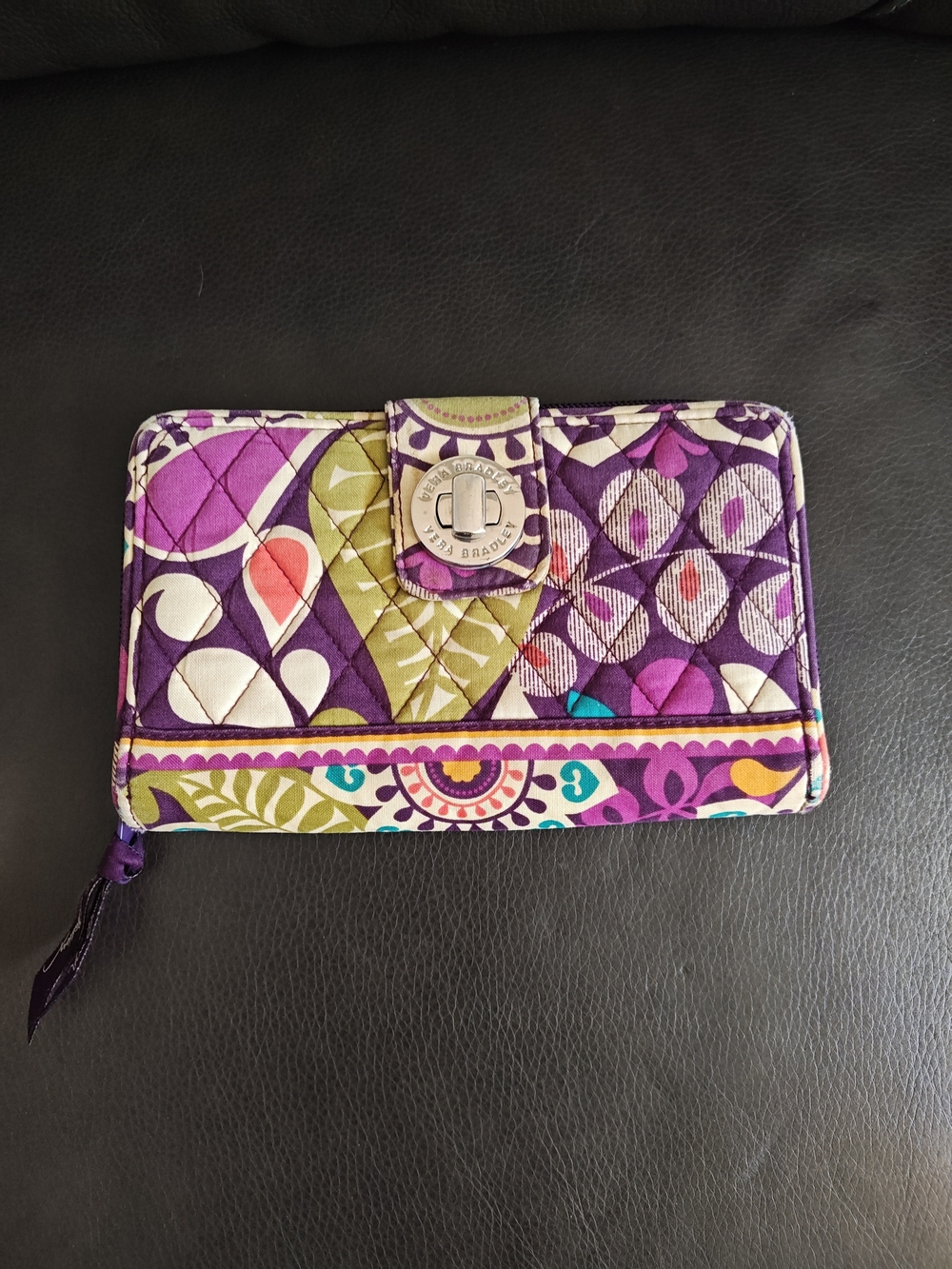 Vera Bradley Quilted Zip Wallet in Purple & Green Floral